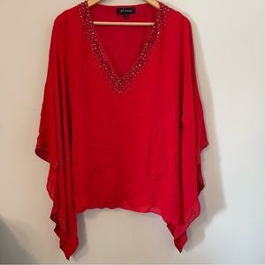 St. John red silk studded batwing blouse